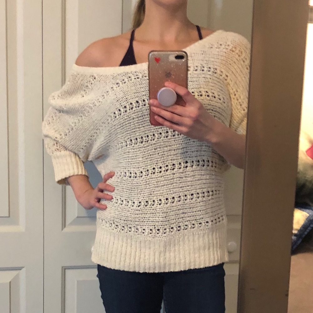 Cream knit off-the-shoulder sweater